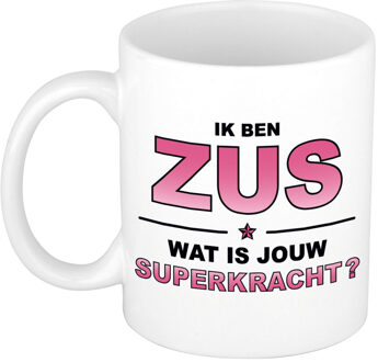 Ik ben zus wat is jouw superkracht cadeau mok / beker wit en roze - cadeau / verjaardag - feest mokken Multikleur