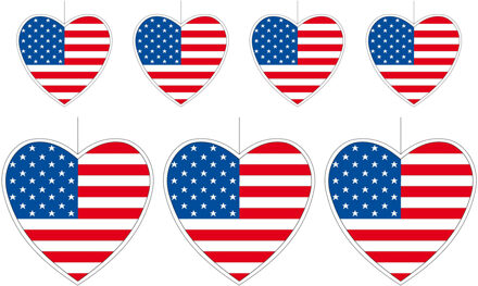 Ik hou van Amerika / USA versiering set - 7 delig - hartjes 14 cm en 28 cm - Landen vlaggen