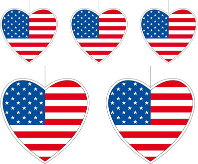 Ik hou van Amerika/USA versiering set - hartjes - 5x delig - 14 cm en 28 cm - Landen vlaggen