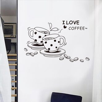 Ik Liefde Koffie Muursticker Creatieve Koffiekopje Woondecoratie Verwijderbare Behang Woonkamer Keuken Muurschildering Cafe Stickers Decor