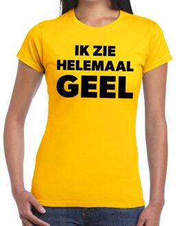 Ik zie helemaal geel tekst t-shirt dames S
