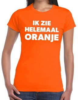 Ik zie helemaal oranje tekst t-shirt dames S