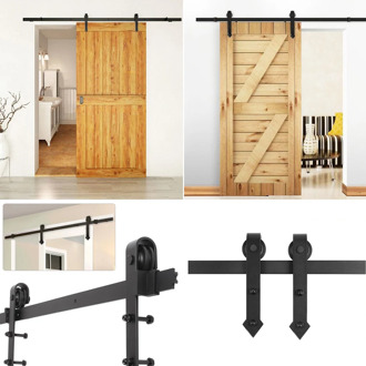 iKayaa 7.2/6FT Steel Sliding Barn Wood Door Hardware Kit Black Sliding Door Closet Track Set Wooden Door Closet Hardware Kit