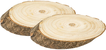 IKO decoratie boomschijf schijf hout - 2x - 22 x 12 x 2 cm - ovaal - met boomschors