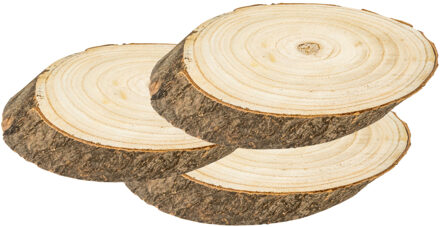 IKO decoratie boomschijf schijf hout - 3x - 22 x 12 x 2 cm - ovaal - met boomschors