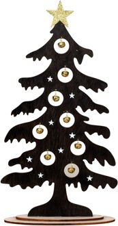 IKO - Decoratie kerstboompje - zwart - hout - met belletjes - 44,5 cm - Houten kerstbomen