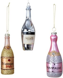 IKO kersthangers drank - 3x- glas - wijn en champagne flessen - Kersthangers Multikleur