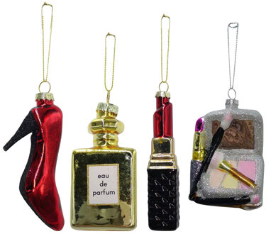 IKO kerstornamenten make-up en beauty- 3x - glas - 9-12 cm - Kersthangers Rood