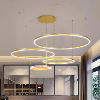 IKVVT Modern LED Ring Pendant Lights Golden Creative Aluminum Circle Pendant Light for Living Room Restaurant Home Ring Lamp