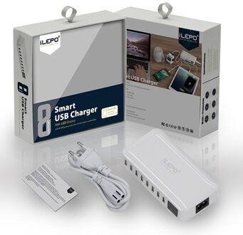 Ilepo 60W 8 Poorten Snelle Lading Slimme Usb Lader QC3.0 Scherm Fast Charger Zakformaat Met Kabel Voor huawei Voor Iphone Au