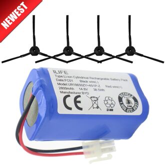 Ilife Batterij 14.8V 2800Mah 1 * Batterij + 4 * Borstel Robotic Stofzuiger Accessoires Onderdelen Voor Ilife v7s A6 V7s Pro Ilife V7s Plus