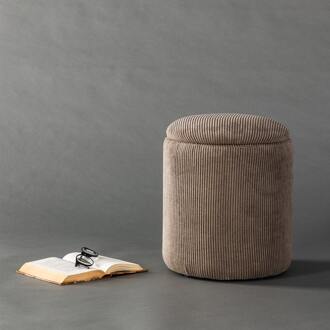 Ilja poef ribstof lichtbruin - met opbergruimte - Ø 32 cm