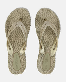 Ilse Jacobsen Cheerful Plateau Teenslippers Dames lichtbruin - goud - 40