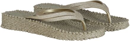 Ilse Jacobsen Cheerful Plateau Teenslippers Dames lichtbruin - goud - 41