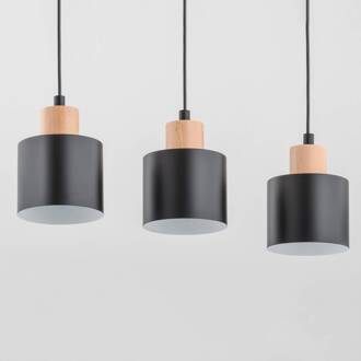 Ilva hanglamp, 3-lamps, zwart zwart, beukenhout