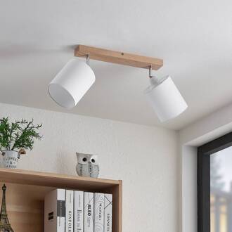 Imarin plafondspot, 2-lamps, wit licht hout, wit