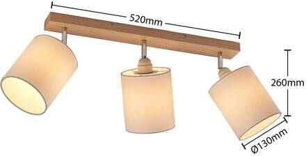 Imarin plafondspot, 3-lamps, wit licht hout, wit