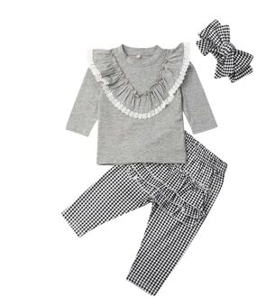 Imcute 3PCS Mooie Peuter Baby Meisjes Kleding Sets Voor Ruches T-Shirt Trui Tops + Ruches Plaid Broek + Hoofdband outfits 3T