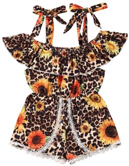 Imcute Brand Summer Toddler Baby Girls Clothes Kid Rompers Sunflower Leopard Print Off Shoulder Tassel Jumpsuits Bib Pants 6M-5Y 12m