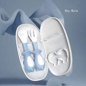 Imebaby Kinderen Servies Lepel Vork Set, Complementaire Voedsel Training Baby Lepel Kinderen Voeden Servies Baby Gebruiksvoorwerpen blauw doos