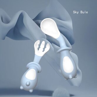 Imebaby Kinderen Servies Lepel Vork Set, Complementaire Voedsel Training Baby Lepel Kinderen Voeden Servies Baby Gebruiksvoorwerpen blauw geen doos