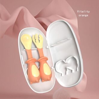 Imebaby Kinderen Servies Lepel Vork Set, Complementaire Voedsel Training Baby Lepel Kinderen Voeden Servies Baby Gebruiksvoorwerpen oranje doos