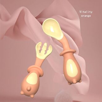 Imebaby Kinderen Servies Lepel Vork Set, Complementaire Voedsel Training Baby Lepel Kinderen Voeden Servies Baby Gebruiksvoorwerpen oranje geen doos