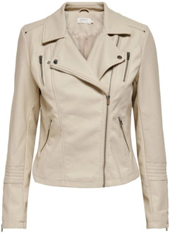 Imitatieleren bikerjack met ritsdetails Only , Beige , Dames - M,S