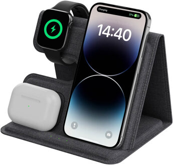 Imoshion 3-in-1 Opvouwbare draadloze oplader voor Apple | iPhone + AirPods + Apple Watch - Grijs - One size