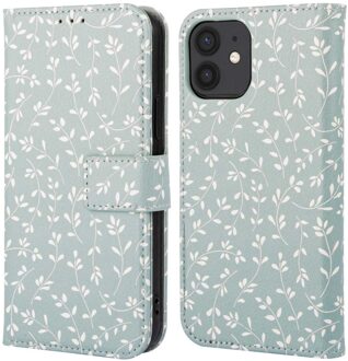 Imoshion Design Bookcase voor de Apple iPhone 12 (Pro) - Smoke Green Flowers Meerkleurig