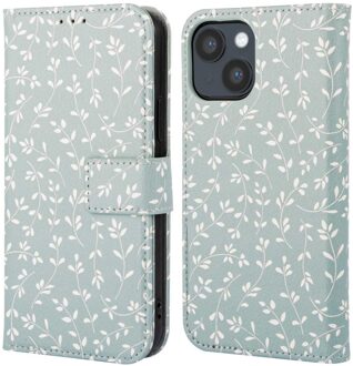 Imoshion Design Bookcase voor de Apple iPhone 14 - Smoke Green Flowers Meerkleurig