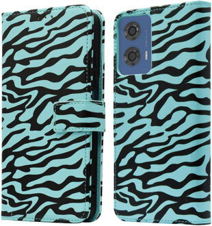 Imoshion Design Bookcase voor de Motorola Moto G04 / G24 - Black Blue Stripes Meerkleurig