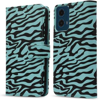 Imoshion Design Bookcase voor de Motorola Moto G34 - Black Blue Stripes Meerkleurig