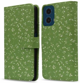 Imoshion Design Bookcase voor de Motorola Moto G34 - Green Flowers Meerkleurig