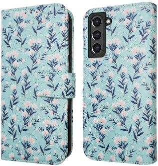 Imoshion Design Bookcase voor de Samsung Galaxy S21 FE - Blue Flowers Meerkleurig