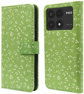 Imoshion Design Bookcase voor de Xiaomi Poco X6 Pro - Green Flowers Meerkleurig