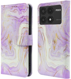 Imoshion Design Bookcase voor de Xiaomi Poco X6 Pro - Purple Marble Meerkleurig