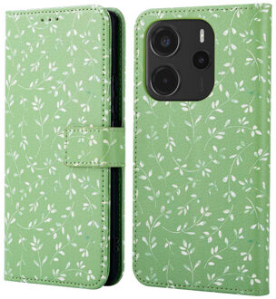 Imoshion Design Bookcase voor de Xiaomi Redmi Note 14 (4G) - Green Flowers Meerkleurig