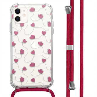 Imoshion Design hoesje met koord voor de Apple iPhone 11 - Dusty Rose Connected Hearts Meerkleurig - 6.1