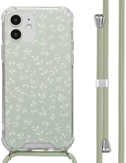 Imoshion Design hoesje met koord voor de Apple iPhone 12 (Pro) - Smoke Green Flowers Meerkleurig - 6.1