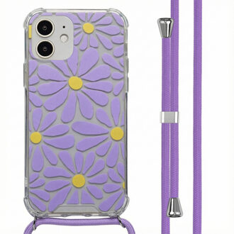 Imoshion Design hoesje met koord voor de Apple iPhone 12 (Pro) - Tropical Violet Flowers Connect Meerkleurig - 6.1