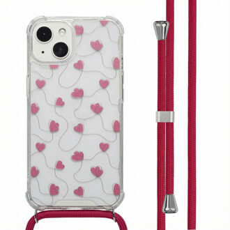 Imoshion Design hoesje met koord voor de Apple iPhone 13 - Dusty Rose Connected Hearts Meerkleurig