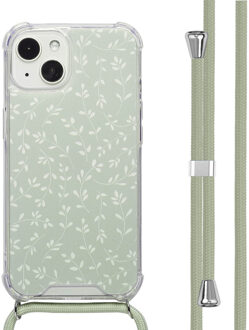 Imoshion Design hoesje met koord voor de Apple iPhone 13 - Smoke Green Flowers Meerkleurig