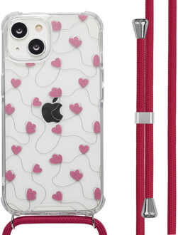 Imoshion Design hoesje met koord voor de Apple iPhone 14 - Dusty Rose Connected Hearts Meerkleurig - 6.06