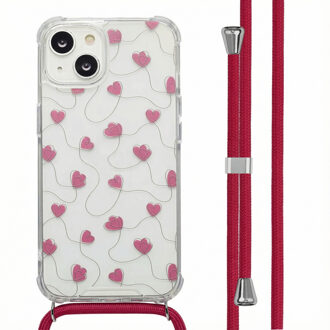 Imoshion Design hoesje met koord voor de Apple iPhone 14 - Dusty Rose Connected Hearts Meerkleurig - 6.06