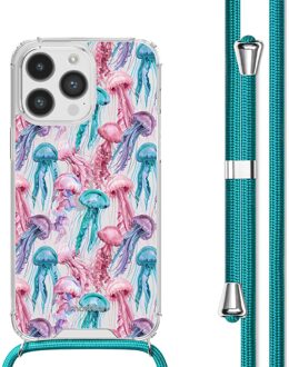 Imoshion Design hoesje met koord voor de Apple iPhone 14 Pro Max - Jellyfish Watercolor Meerkleurig - 6.7