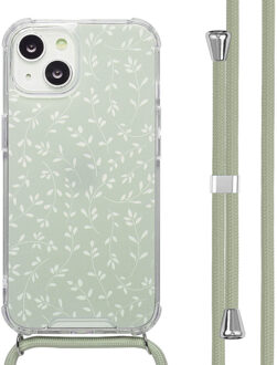 Imoshion Design hoesje met koord voor de Apple iPhone 14 - Smoke Green Flowers Meerkleurig - 6.06