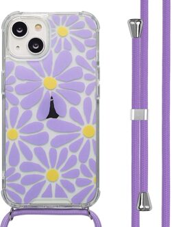 Imoshion Design hoesje met koord voor de Apple iPhone 14 - Tropical Violet Flowers Connect Meerkleurig - 6.06