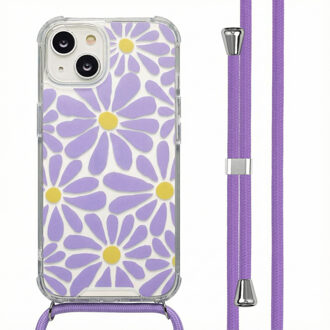 Imoshion Design hoesje met koord voor de Apple iPhone 14 - Tropical Violet Flowers Connect Meerkleurig - 6.06