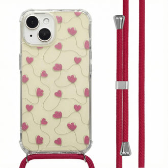 Imoshion Design hoesje met koord voor de Apple iPhone 15 - Dusty Rose Connected Hearts Meerkleurig